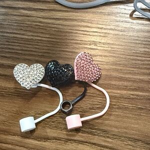 Three Sparkly Heart, Straw Toppers Bling Bling